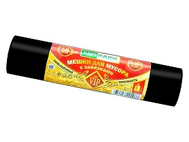 Мешки для мусора 120 л, с завязками, черные, в рулоне 10 шт., ПНД, 15 мкм, 800х750 мм, VIP, Z12010black в Армавире