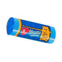 Мешки для мусора 20 л, синие, в рулоне 30 шт., ПНД, 8 мкм, 500х400 мм, Comfort, М0017 (МН 20-30с) в Армавире
