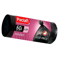 Мешки для мусора 60 л, черные, в рулоне 20 шт., ПНД, 7,4 мкм, 720х600 мм, PACLAN, 600820 в Армавире