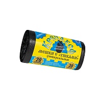 Мешки для мусора 20 л, с ушками, черные, в рулоне 30 шт., ПНД, 10 мкм, 550х440 мм, Крепакоф, 4607075710405 в Армавире