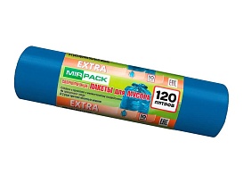 Мешки для мусора 120 л, синие, в рулоне 10 шт., ПНД, 14 мкм, 1100х700 мм, EXTRA, ex1201802 в Армавире