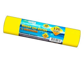 Мешки для мусора 120 л, с завязками, желтые, в рулоне 10 шт., ПНД, 15 мкм, 800х750 мм, VIP, Z12010yel в Армавире