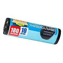 Мешки для мусора 180 л, с ушками, черные, в рулоне 10 шт., ПНД, 20 мкм, 1150х800 мм, Крепак, 4607075710498 в Армавире