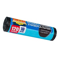 Мешки для мусора 120 л, с ушками, черные, в рулоне 10 шт., ПНД, 15 мкм, 1100х700 мм, Крепак, 4607075710474 в Армавире