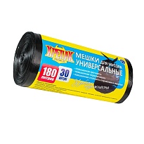 Мешки для мусора 180 л, черные, в рулоне 30 шт., ПНД, 20 мкм, 1150х800 мм, Крепак, 4607075710139 в Армавире