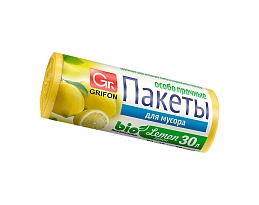 Мешки для мусора 30 л, ароматизированные, Лимон, желтые, в рулоне 20 шт., ПНД, 9 мкм, 560х530 мм, GRIFON Aroma, 101-020 Li в Армавире