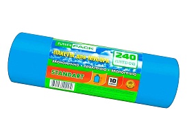 Мешки для мусора 240 л, ароматизированные, синие, в рулоне 10 шт., ПВД 30 мкм, 1300х930 мм, STANDART, 24010661 в Армавире