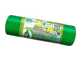 Мешки для мусора 300 л, зеленые, в рулоне 10 шт., ПВД 70 мкм, 1400х1000 мм, PREMIUM+, 300101601 в Армавире