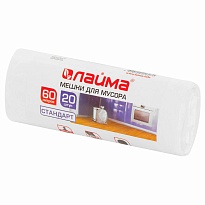 Мешки для мусора 60 л, белые, в рулоне 20 шт., ПНД, 7 мкм, 680х580 мм, LAIMA, 605539 в Армавире